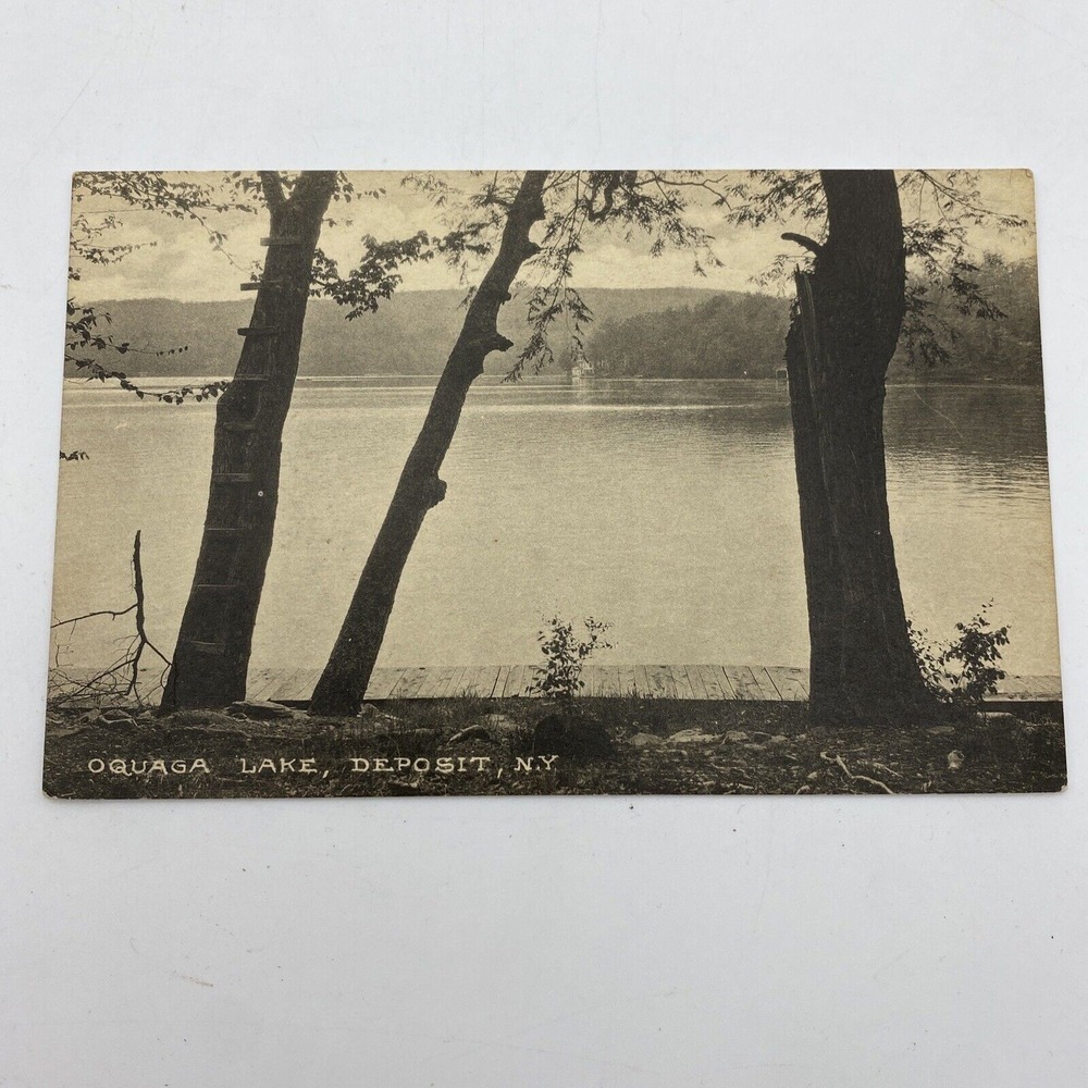 Vintage Deposit New York Postcard Lake ‎ Oquaga Black White Unposted 1910s